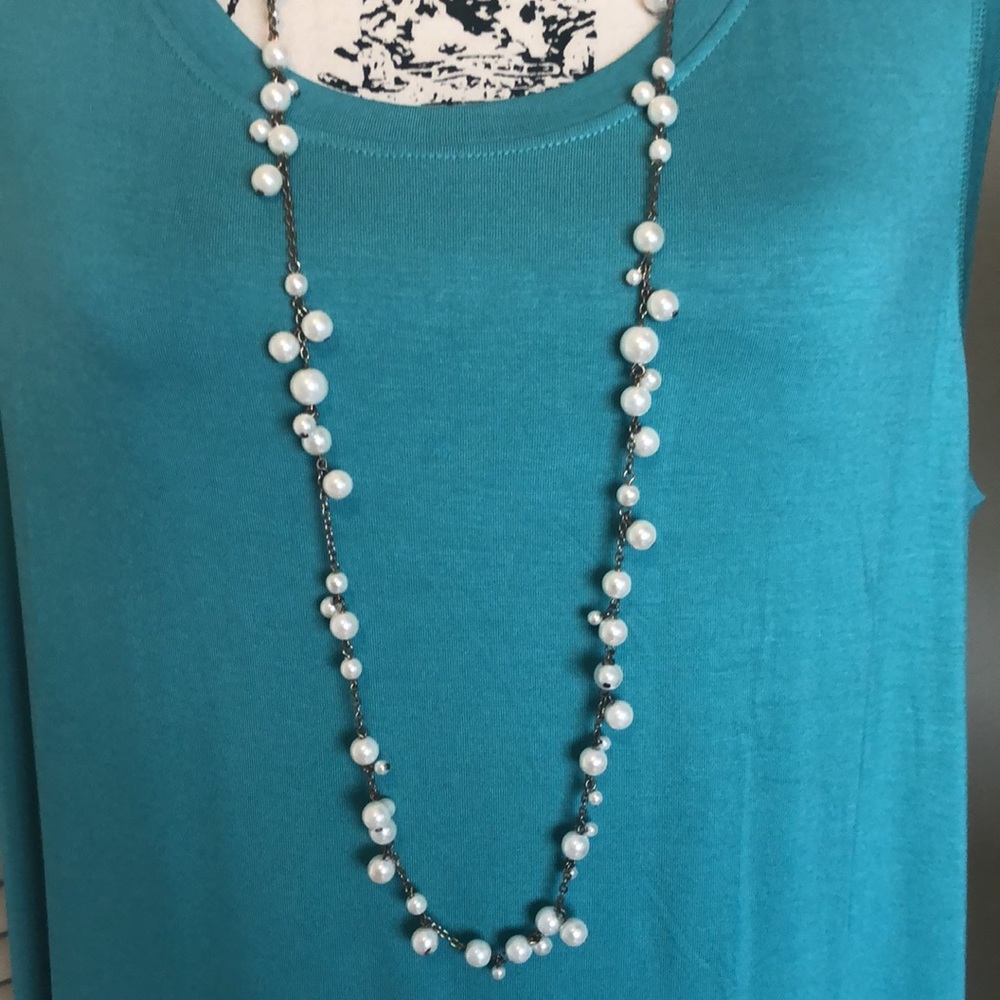 “Pearlicious” Faux pearl long necklace and earrings set